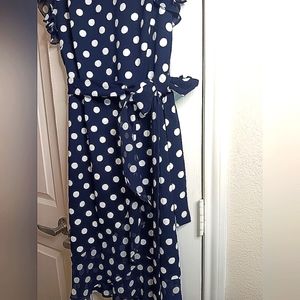 SHELBY PALMER NAVY BLUE & WHITE FLOUNCE POLKA-DOT DRESS SIZE 8 NWOT